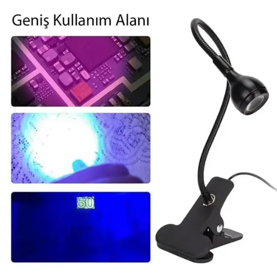 PowerMaster UV Mor Işık Sahte Para Kontrol - Yapışkan Kurutma Lambası Esnek Masa Lambası 3 Watt resmi