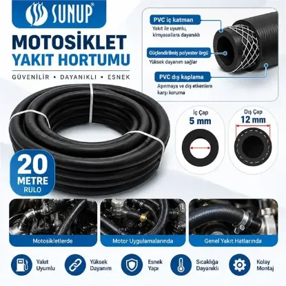 Sunup SN-38807 20 Metre 12mm Motosiklet Araç Yakıt Hortumu Rulo Esnek Güçlendirilmiş resmi