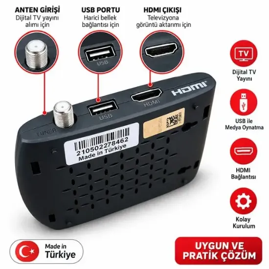 Wismann W2000 Full HD Dijital Mini Uydu Alıcısı HDMI TKGS 8000 Kanal Hafızalı resmi