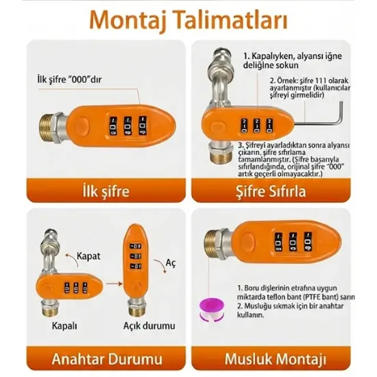 Sunup SN-29268 3 Haneli Şifreli Kilitli Bahçe Musluğu 1/2" Dış Mekan Su Vanası Hortum Bağlantı Seti resmi