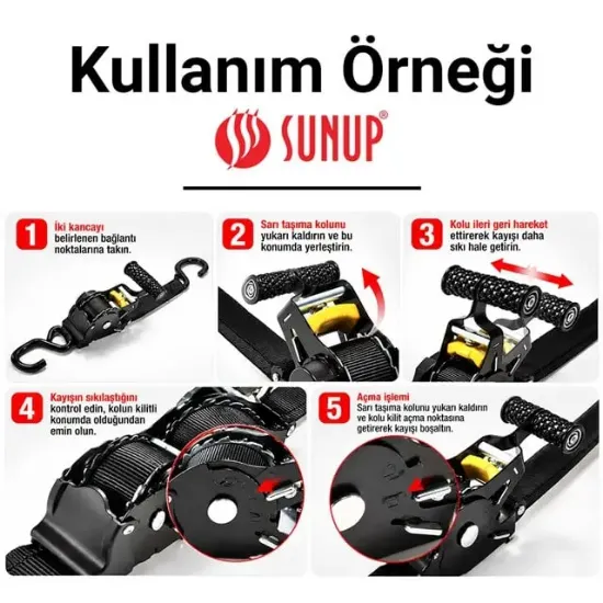 Sunup SN-37789 3 Metre Otomatik Cırcırlı Bağlama Kayışı Spanzet Kaydırmaz Tutamaklı Dayanıklı Çelik Gövde 230KG resmi