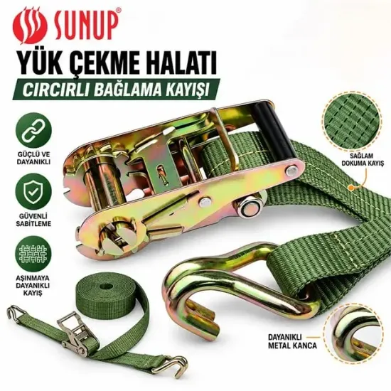 Sunup SN-37787 12 Metre Yük Çekme Halatı Cırcırlı Bağlama Kayışı Spanzet 2000KG resmi