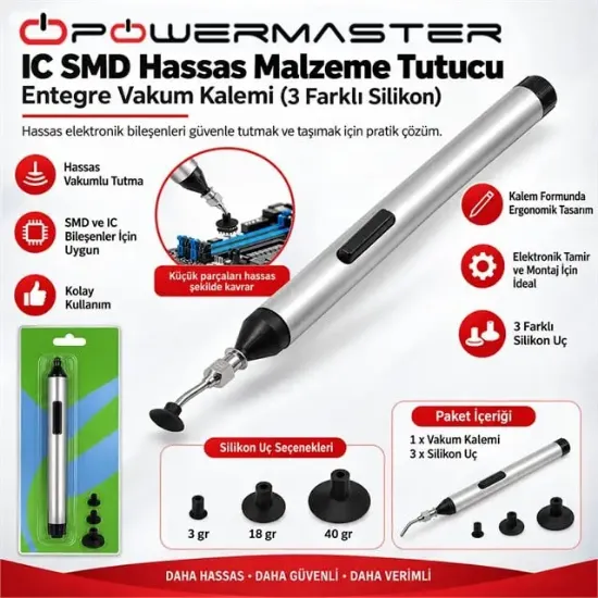 Powermaster PM-24806 IC Smd Hassas Malzeme Tutucu Taşıyıcı Entegre Vakum Kalemi (3 Farklı Silikon)   resmi