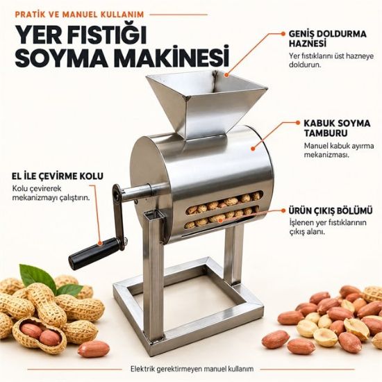 PowerMaster PM-38902 Manuel Yer Fıstığı Soyma Makinesi Metal Profil Gövdeli  resmi