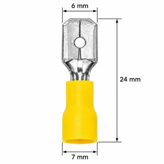 PowerMaster PM-39081 4-6mm2 Kesit 24x7x6mm Soket Sarı İzoleli Kablo Pabucu (100'lü Paket) resmi
