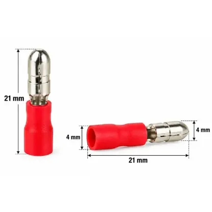 PowerMaster PM-39072 0,5-1,5mm2 Kesit 21x4x4mm Soket Kırmızı İzoleli Kablo Pabucu (100'lü Paket) resmi