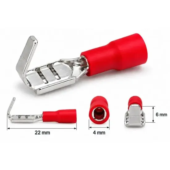 PowerMaster PM-39066 0,5-1,5mm2 Kesit 23x5x6mm Soket Kırmızı İzoleli Kablo Pabucu (100'lüPaket) resmi