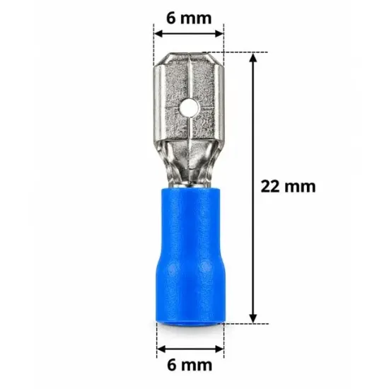 PowerMaster PM-39061 1,5-2,5mm2 Kesit 22x6x6mm Soket Mavi İzoleli Kablo Pabucu (100'lü Paket) resmi