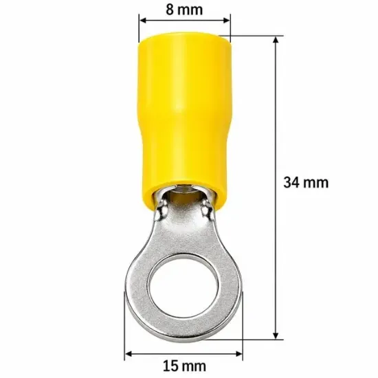 PowerMaster PM-39078 4-6mm2 Kesit 34x15x8mm Soket Sarı İzoleli Kablo Pabucu (100'lü Paket) resmi