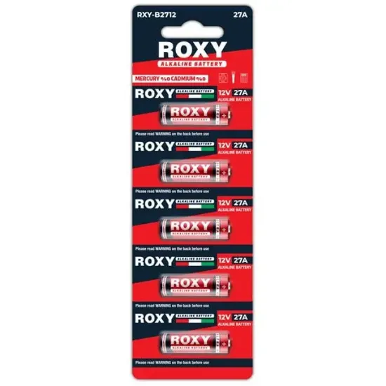 Roxy RXY-B2712 İnce 12 Volt Alkalin 27A Alarm Pil 5'li Paket resmi