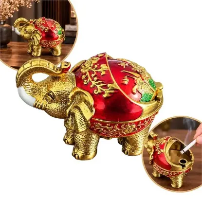 Sunup SN-38891 Kırmızı Gold Fil Figürlü Dekoratif Küllük resmi