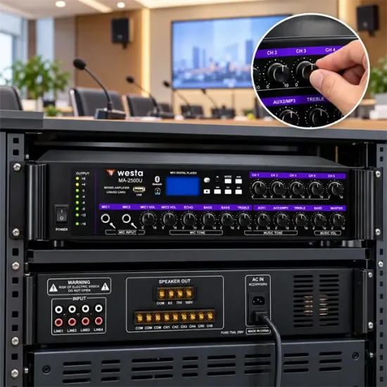 Westa WM-2500U 500 Watt 100V-70V-8 Ohm USB-SD-BT 6 Bölgeli Trafolu Mixer Amfi resmi