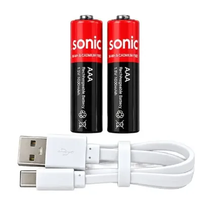 Asonic PL400 İnce 1.5V 400 mAh-750 Mvh Type-C Şarjlı 2'li AAA Pil resmi