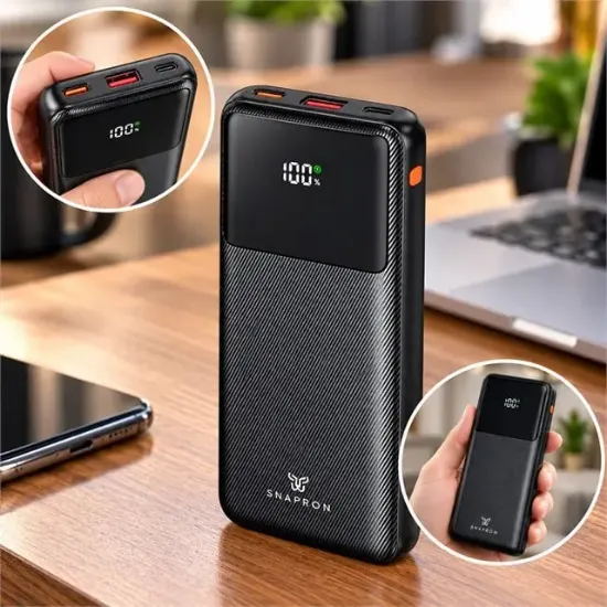 Snapron Snp 3015 22.5W PD 10000 mAh LCD Ekranlı Siyah Hızlı Şarjlı Powerbank resmi