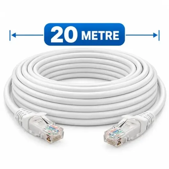 Herz CAT6 Beyaz 20 Metre RJ45 Patch Network Ethernet İnternet Kablosu resmi