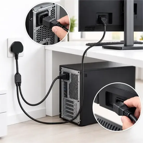 PowerMaster PM 38801 UK Fişli Çift Iec C13 Çıkışlı 1.8 Metre PC Güç Kablosu resmi