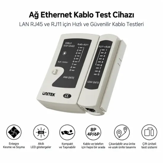 UNITEK ETHERNET KABLOSU TEST CİHAZI (OT140AGY01) resmi