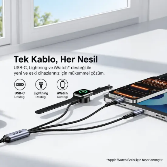 UNITEK USB-C 3' U 1 ARADA 100 W HIZLI SARJ KABLOSU 1.2M (C14180AGY01-1.2M) resmi