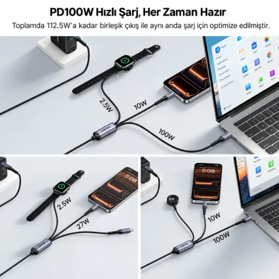 UNITEK USB-C 3' U 1 ARADA 100 W HIZLI SARJ KABLOSU 1.2M (C14180AGY01-1.2M) resmi