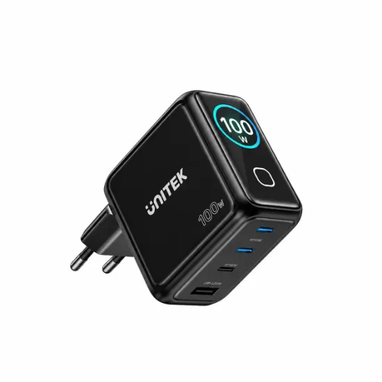 UNITEK REXO 100W 4 PORTLU AKILLI EKRANLI GAN SARJ CİHAZI (P1132ABK01-EU) resmi
