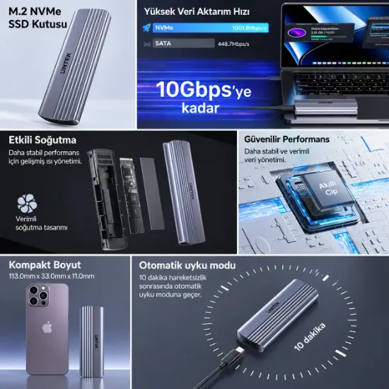 UNITEK M.2 PCIe NVME USB-C SSD KUTUSU (S1241B01) resmi