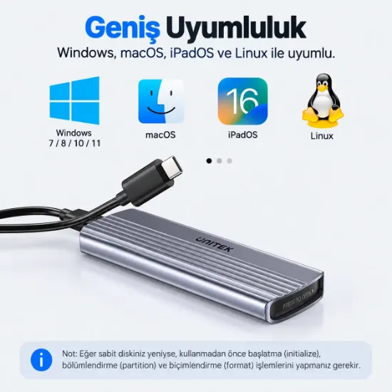 UNITEK M.2 PCIe NVME USB-C SSD KUTUSU (S1241B01) resmi