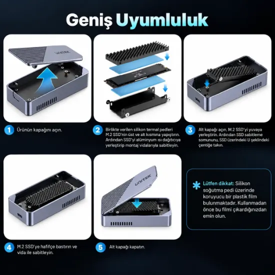 UNITEK TURBOCOOL+ 80GBPS M.2 SSD KUTUSU (S1253BGY01) resmi