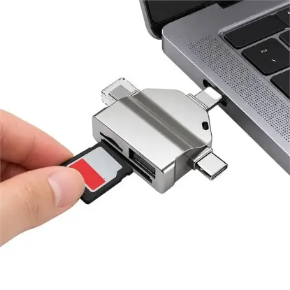 PowerMaster PM-39093 USB A USB C Lightning 3'Ü 1 Arada SD MicroSD Otg Kart Okuyucu resmi