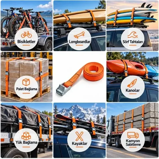 Sunup SN-42098 Turuncu 3 Metre Mini Mandallı Gerdirme Halatı Bağlama Kayışı resmi