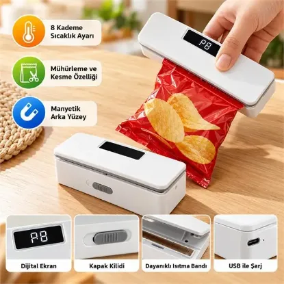 Sunup SN 38943 USB Şarjlı Dijital Ekranlı Ambalaj Poşet Kapatma Makinesi resmi