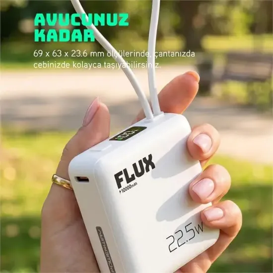 Powerway FLUX 10.000 mAh 22.5W Entegre Kablolu Hızlı Şarj Powerbank Beyaz resmi