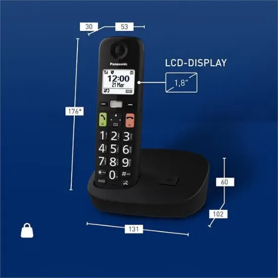 Panasonic KX-TGU110 Siyah Büyük Telsiz Dect Ev ve Ofis Telefonu Ergonomik Büyük Tuşlu resmi