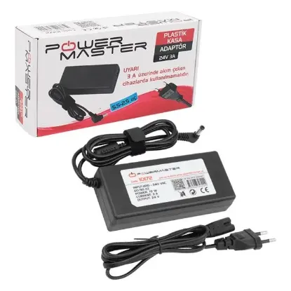 Powermaster PM-10172 24 Volt - 3 Amper - 72 Watt 5.5*2.5 Mm L Uçlu Plastik Kasa Masaüstü Adaptör resmi