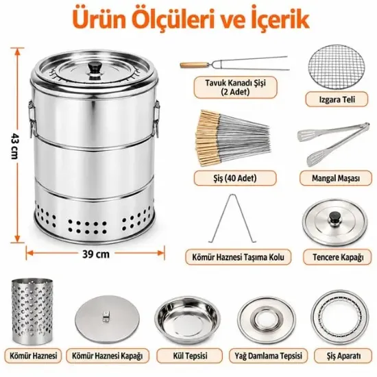 Sunup SN-38918 Dumansız Paslanmaz Çelik Kömürlü Barbekü Izgarası resmi