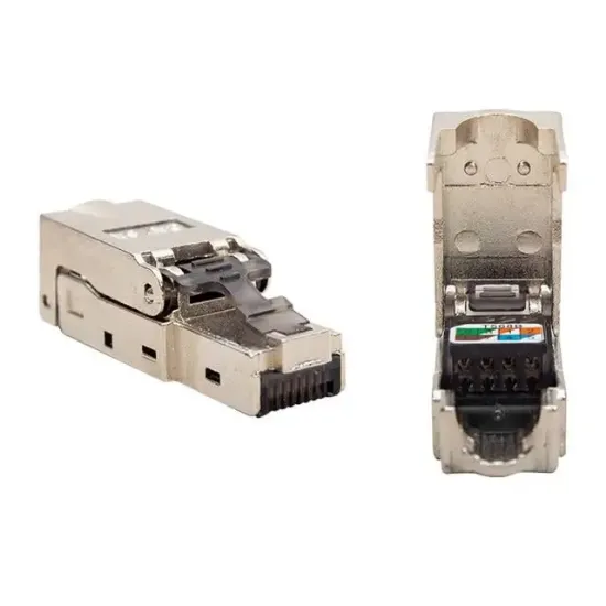 PowerMaster PM-19863 Cat6A/Cat7 Metal RJ45 Soket Alet Gerektirmeyen Zırhlı Network Jack resmi