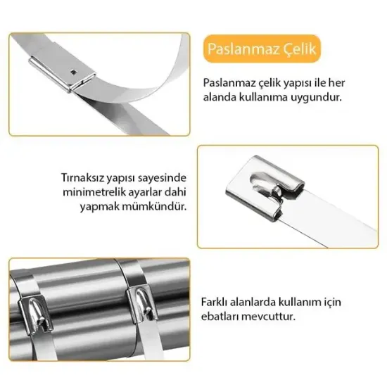 PowerMaster PM-26359 304 Paslanmaz Çelik Kablo Bağı 4.6X200Mm resmi