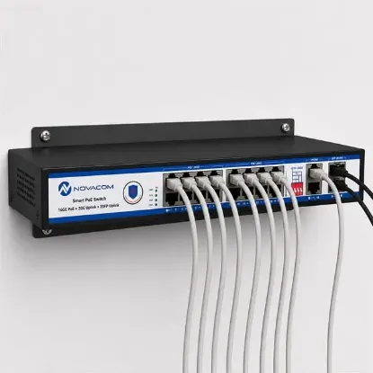 Novacom NVC-PSEG1622 16 Port 10/100/1000 Mbps 300 Watt Full Gigabit Metal Kasa PoE Switch resmi