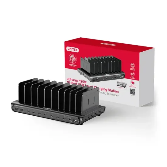 UNITEK UCHARGE 120W 10 BAĞLANTI NOKTALI AKILLI SARJ ISTASYONU (P1230EBK01-EU) resmi