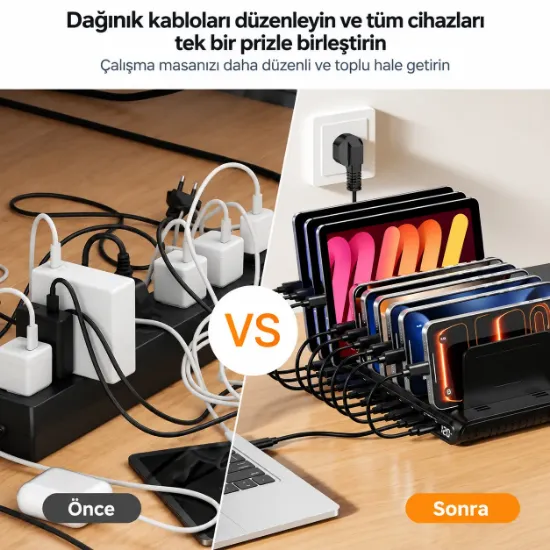 UNITEK UCHARGE 120W 10 BAĞLANTI NOKTALI AKILLI SARJ ISTASYONU (P1230EBK01-EU) resmi